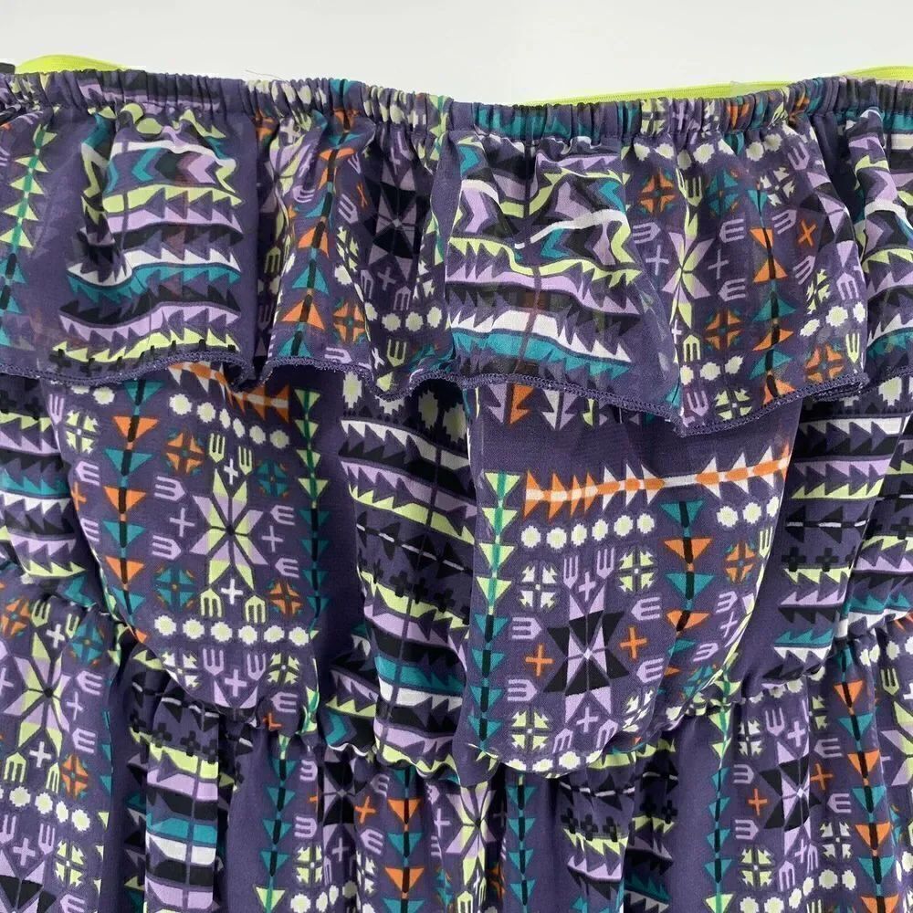 Strapless Ruffle Purple Patterned Neon Mini Dress - Picture 2 of 6